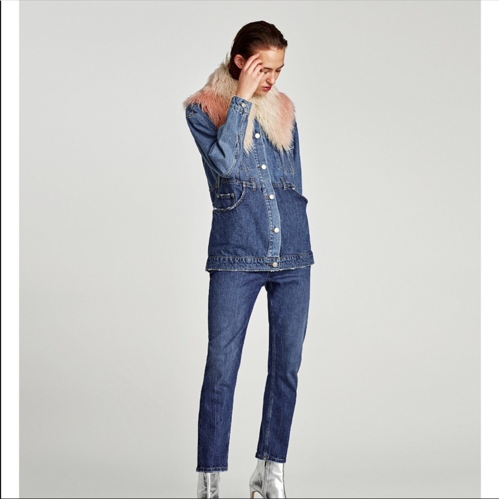 Reconstructed Denim Jacket with ombré fur collar